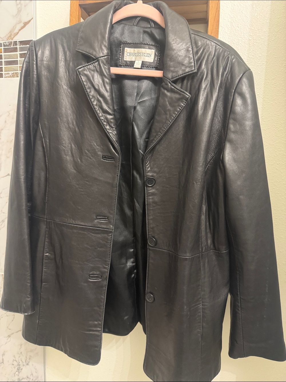 CHRISTINE Leather Button-Front Black Women's Jacket